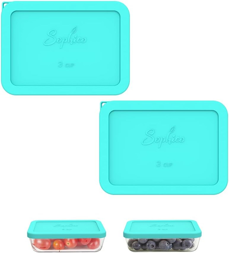 Sophico 3 Cup Rectangle Silicone Storage Cover Lids Replacement for Pyrex 7210-P
