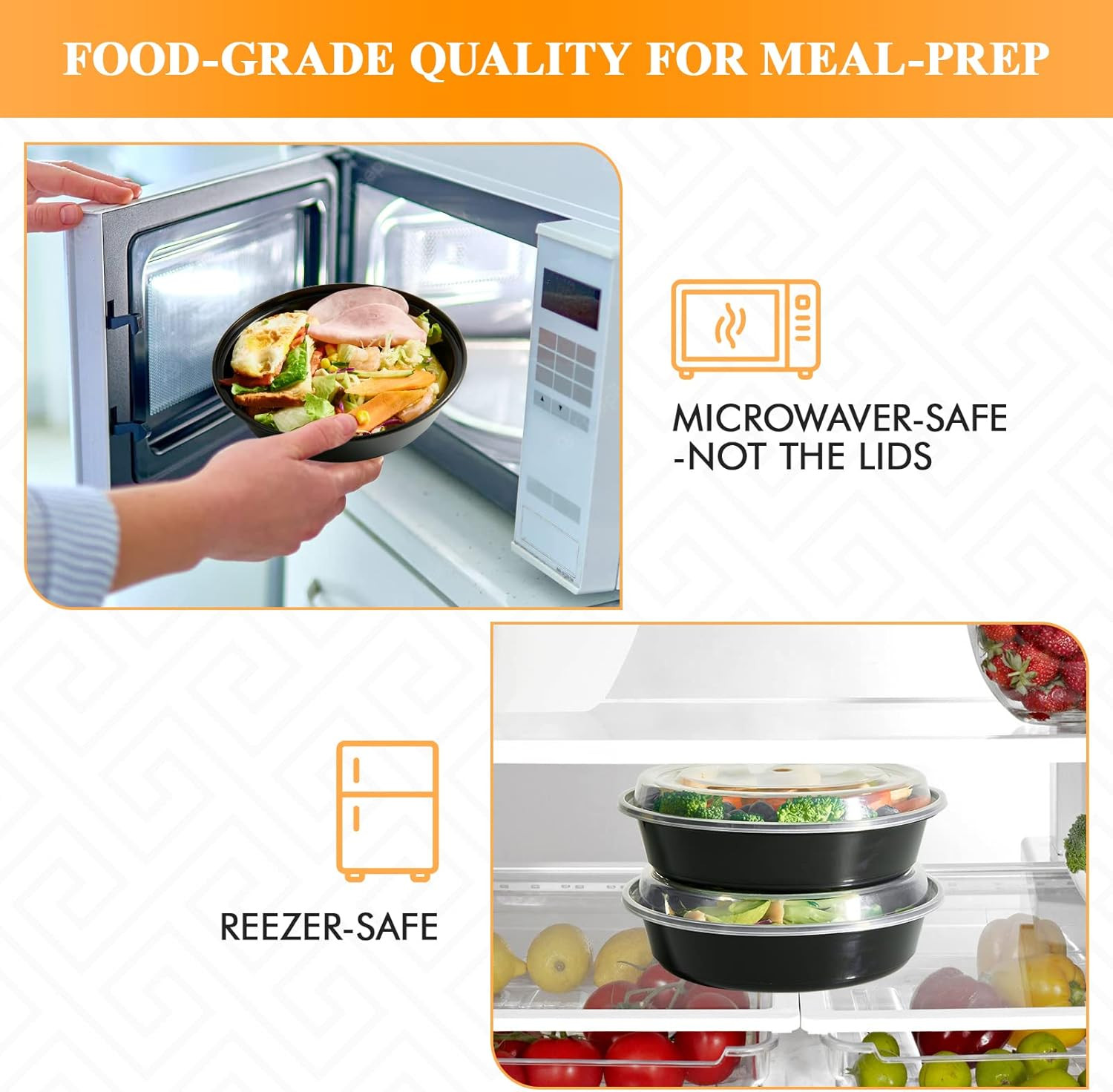 50 Pack Meal Prep Container, 24 Oz round Plastic Disposable Bowls with Lids, Foo