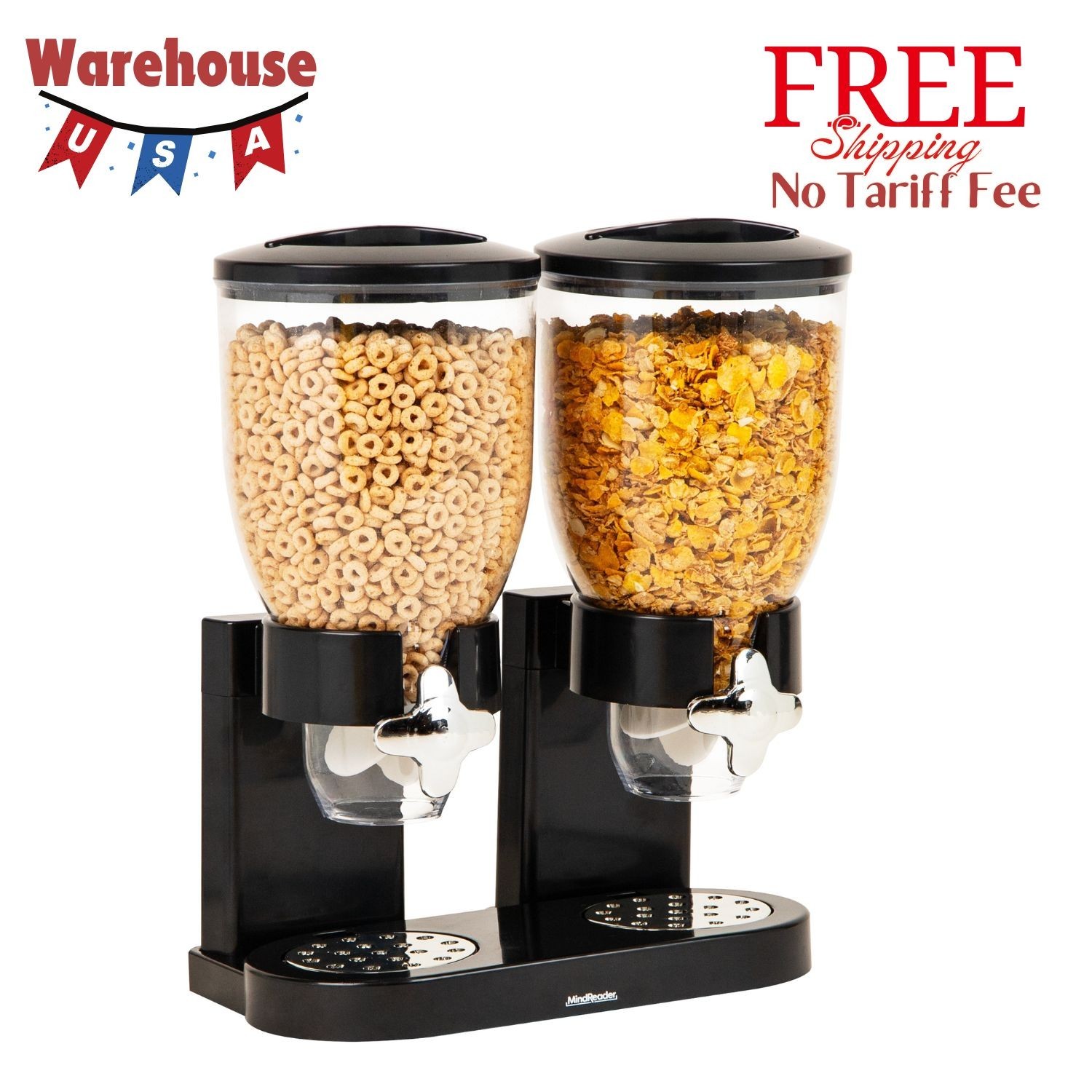 Double Dry Food Dispenser, 2 x 3.5L Countertop Containers for Cereal, Rice