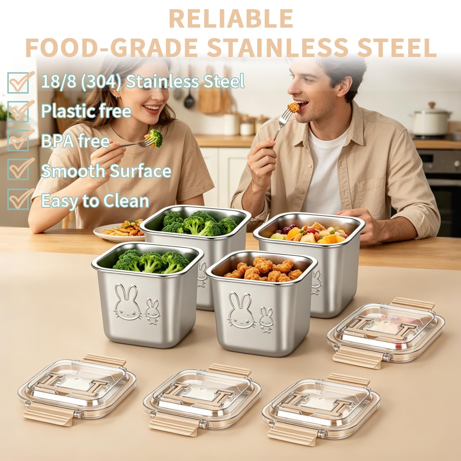 4 Pack Stainless Steel Food Containers with Handle Lids, 850ml 29oz 100% Leak…