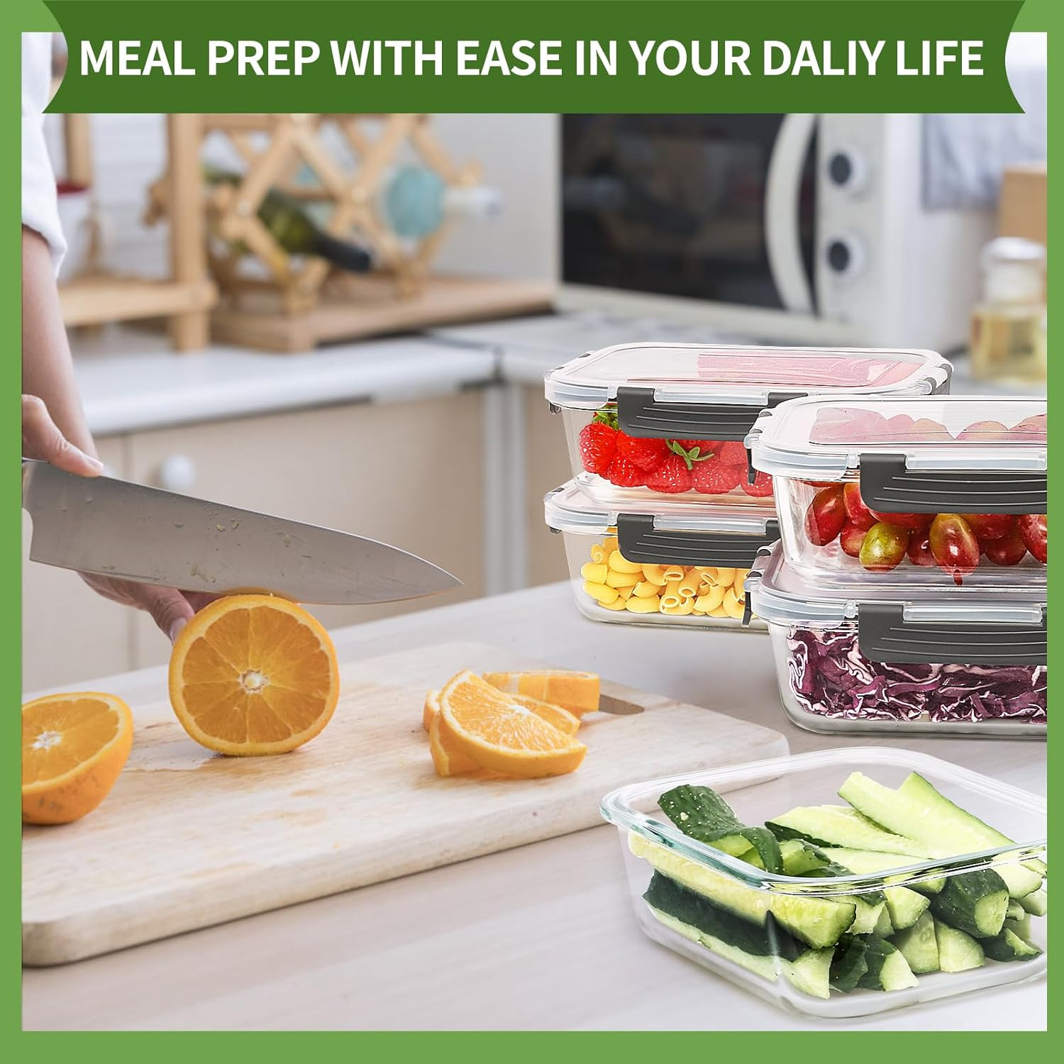Skroam 5-Packs 36OZ Glass Food Storage Containers with Lids Airtight, Glass Meal