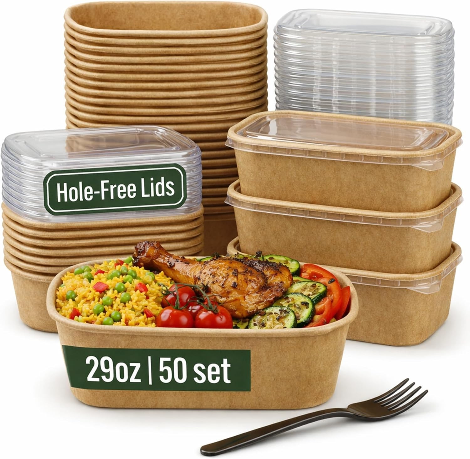 50 Pack 29Oz Disposable Meal Prep Containers With Lids – Microwave and Freezer