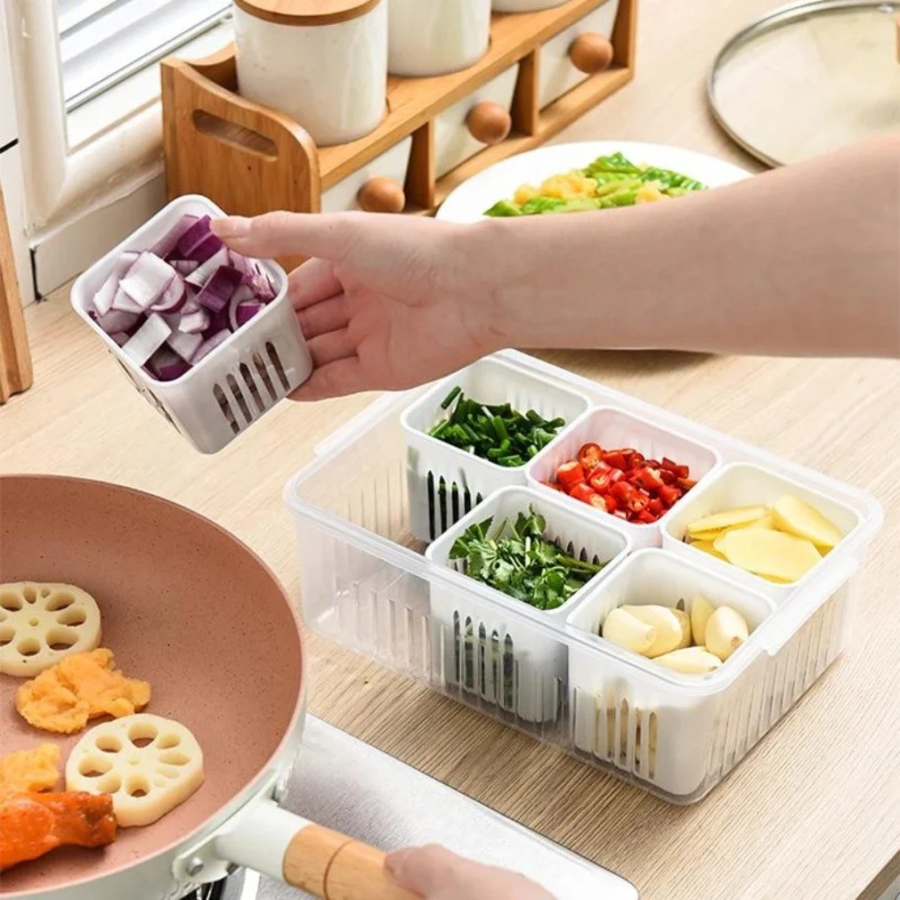 Refrigerator Food Drain Fresh-keeping Box Ginger Garlic Onion Pepper Storage AA