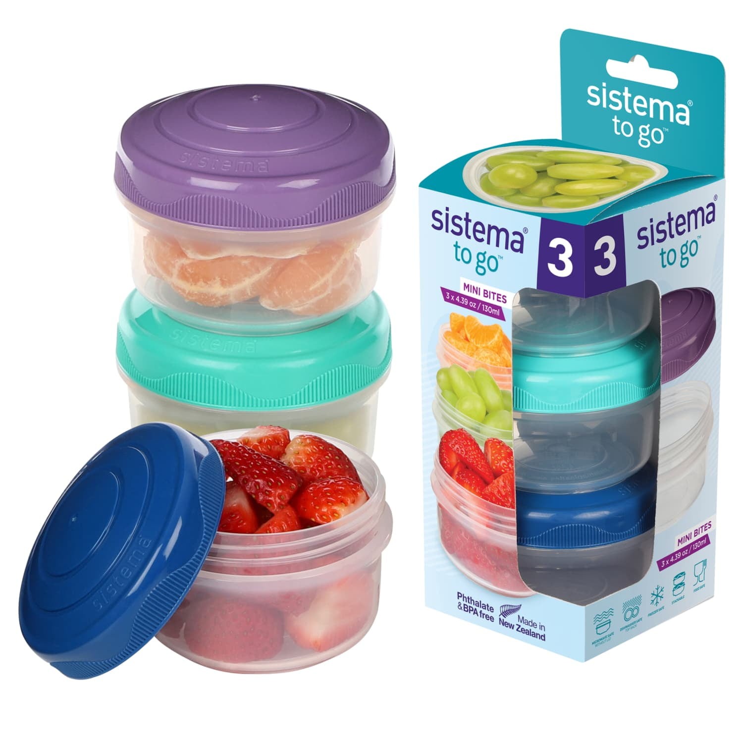 Sistema Mini Bites Small Snack Containers, 3 Pack