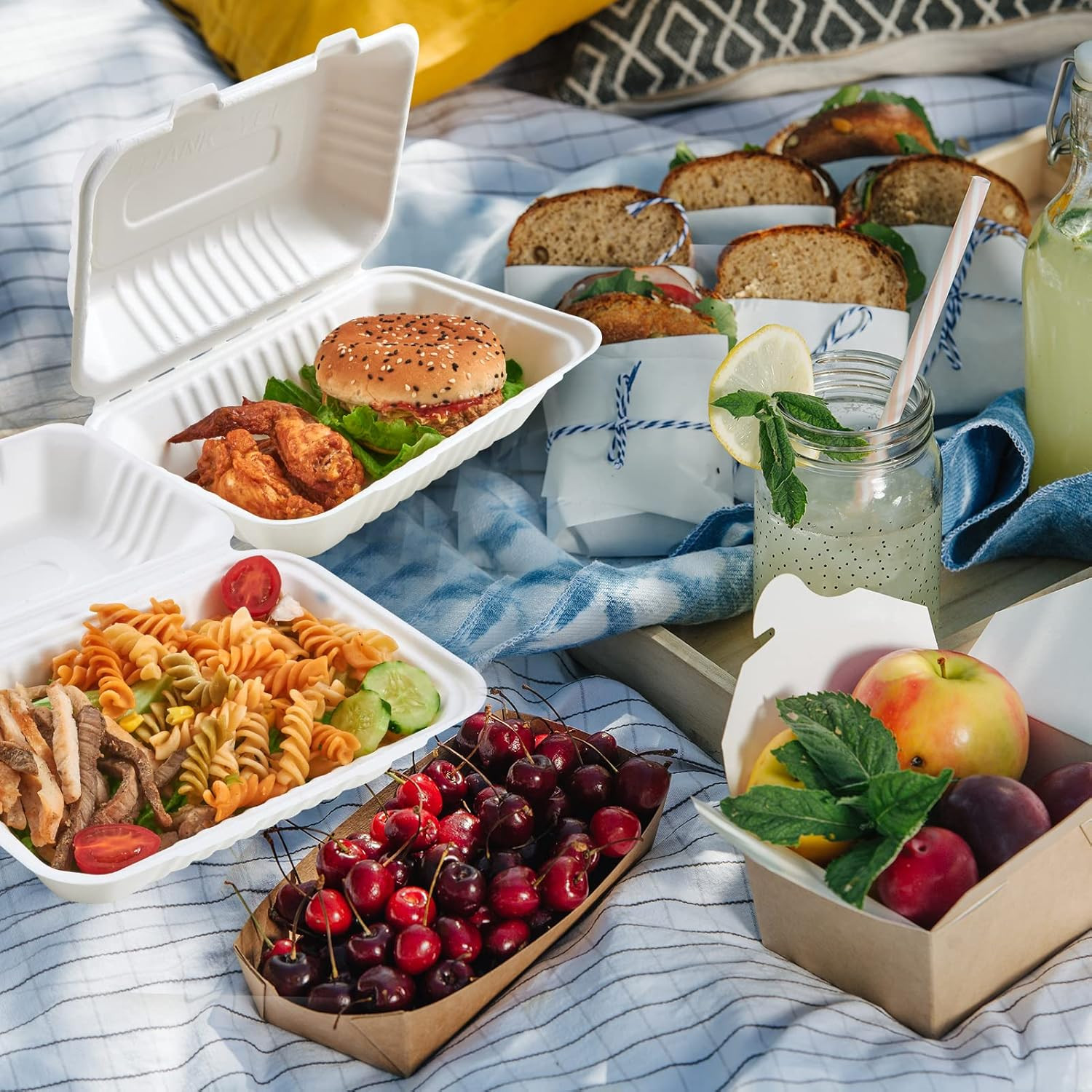 Clamshell Take Out Food Containers, 9 * 6 Inch 75-Pack Disposable to Go Containe