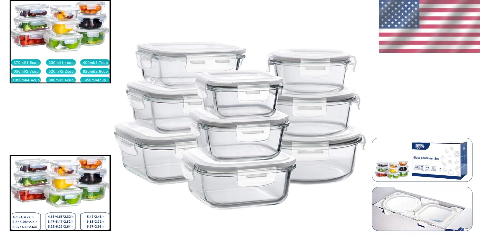 9-Piece Glass Storage Containers Set – Airtight & Leak Proof Meal Prep Solution