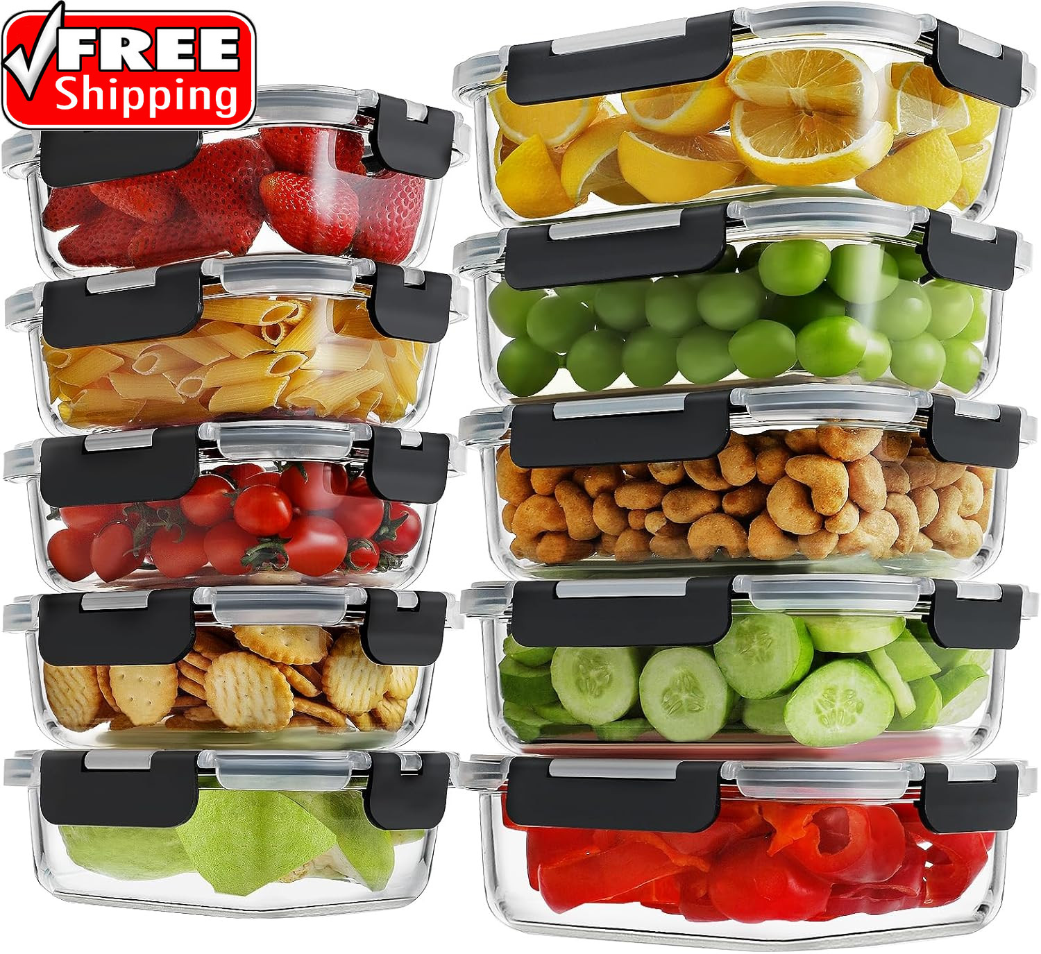 10 Pack Borosilicate Glass Meal Prep Containers with Locking Lids, Glass Food St