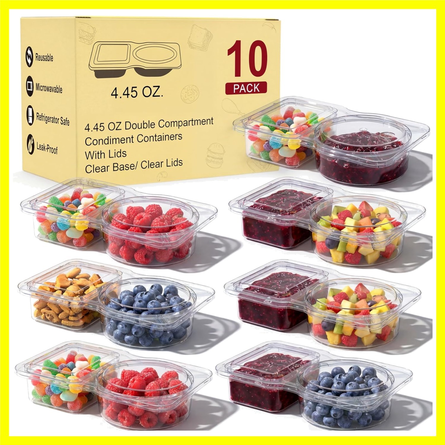 10 Pack 2 Compartment Meal Prep Containers & Snack Box with Airtight Lids | R…