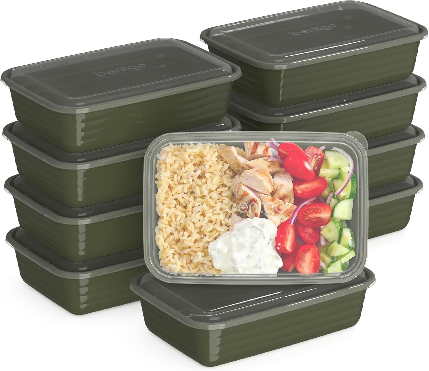Reusable 20-Piece Microwave & Freezer Safe Meal Prep Containers in Khaki Green