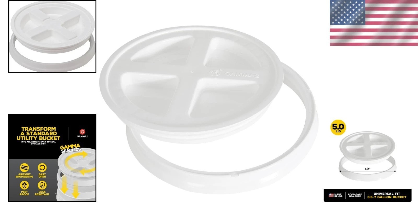 Gamma Seal Lid – Fits 3.5, 5, 6 & 7 Gallon Buckets, Durable & Recyclable