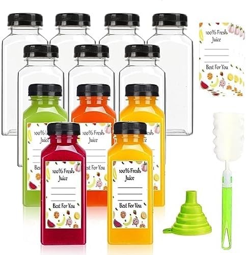 12 PCS Plastic Juice Bottles With Caps 8oz Reusable Tamper Proof Lids Clear