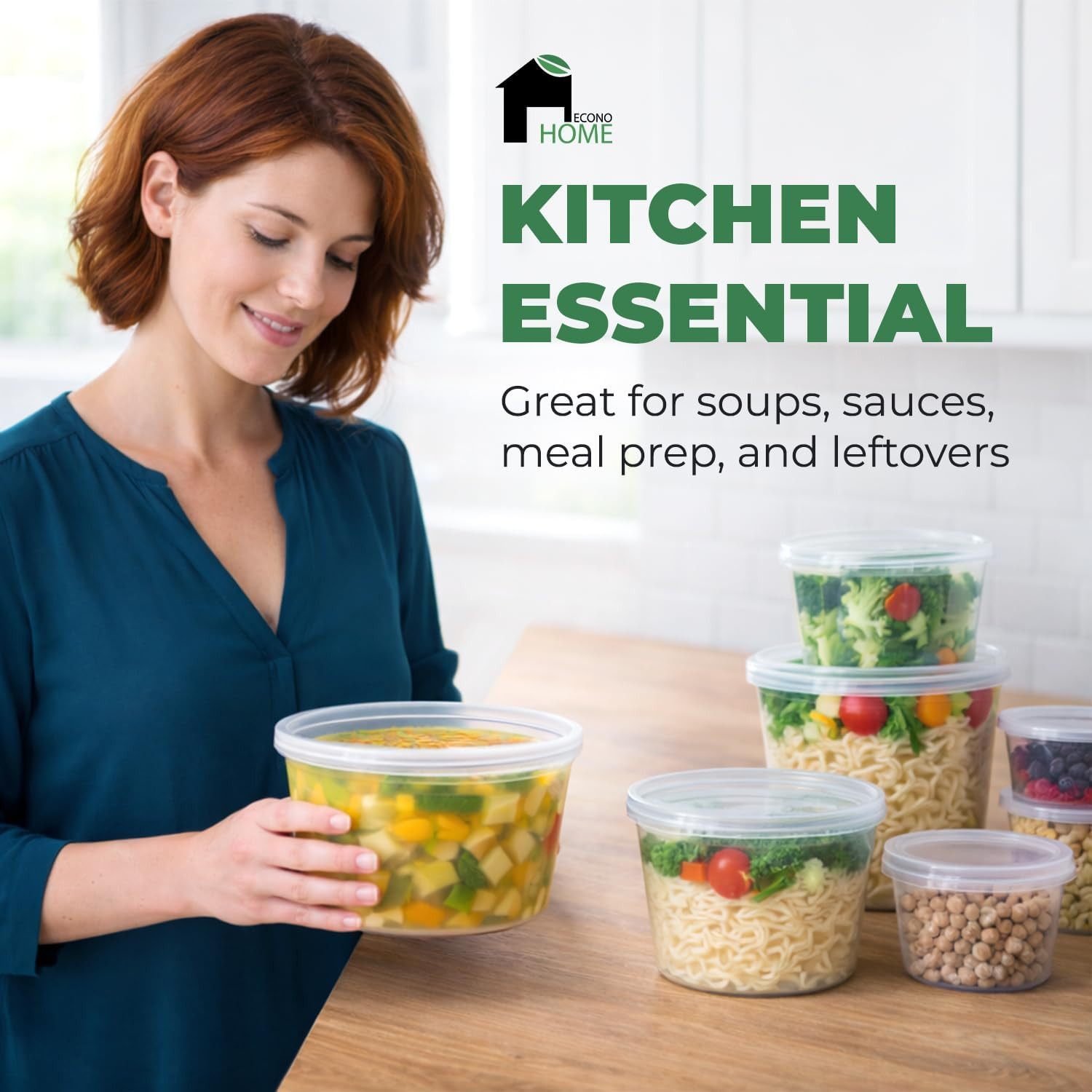 Clear Deli Containers with Lids – 240-Pack, 32Oz Plastic Containers with Lids fo