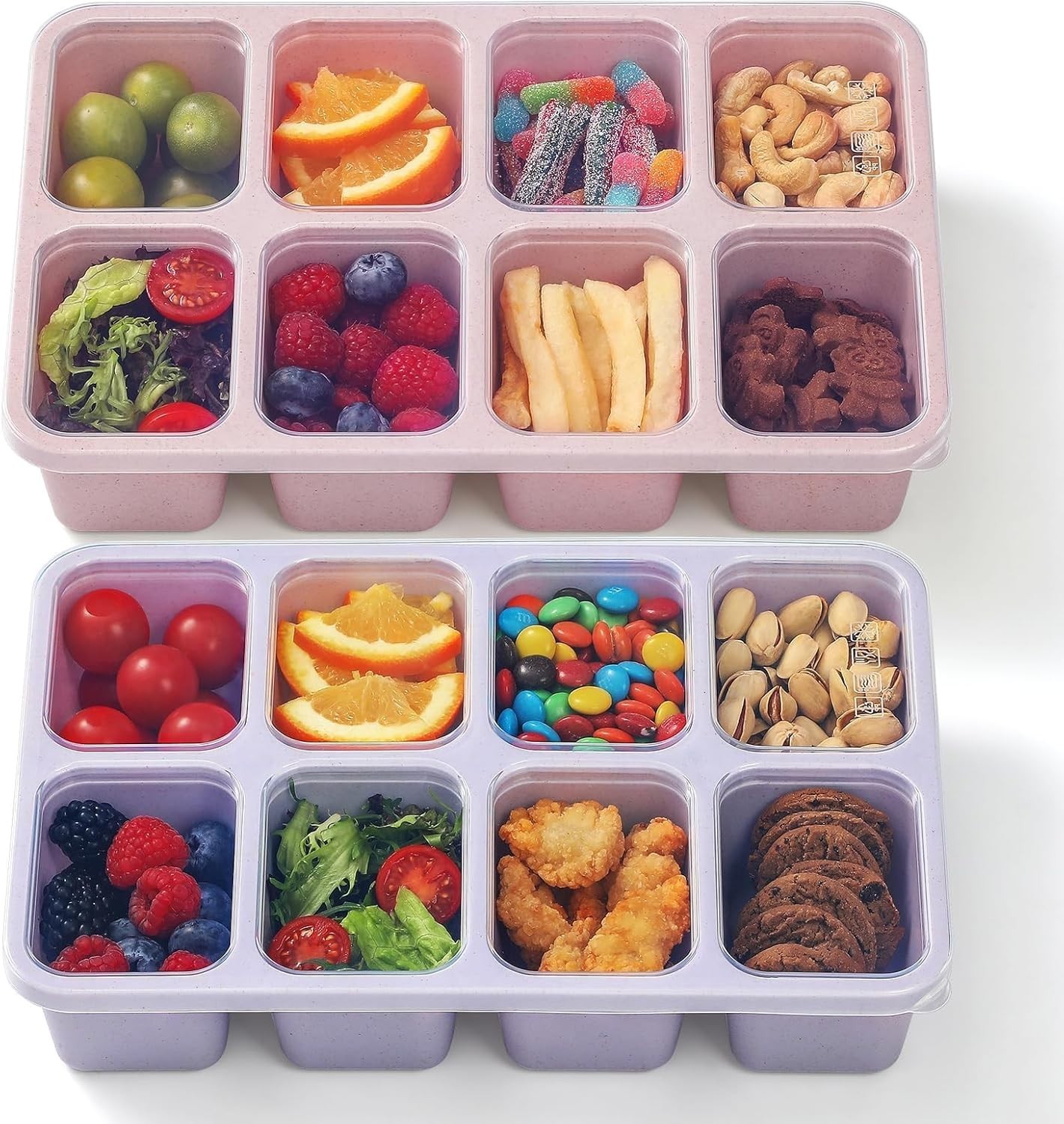 2 Pack Snackle Box Container with Lids, Dishwasher Safe 8 Compartment Divided