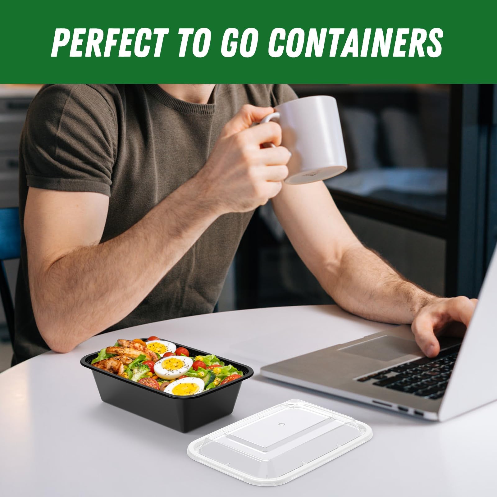 50 Pack (100-Piece) 24 oz Meal Prep Containers Reusable with Lids, Sturdy Lea…