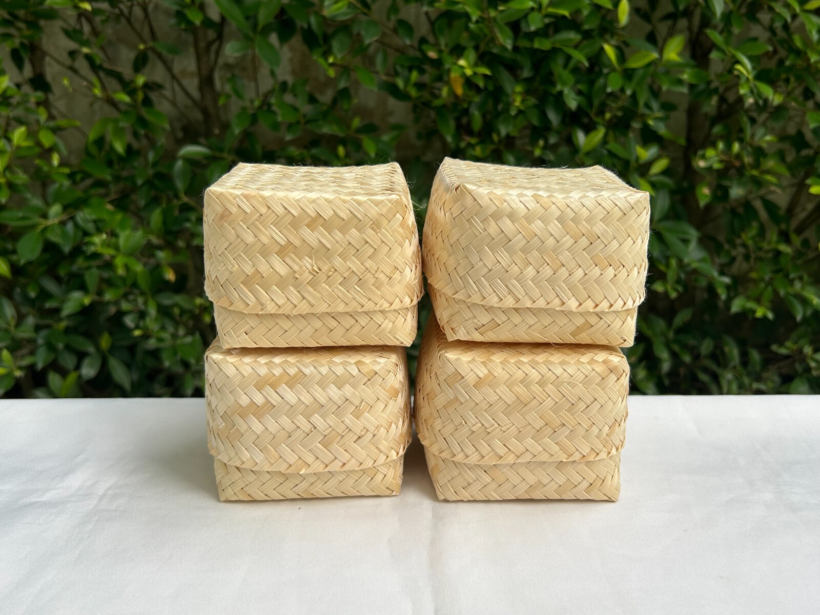 4 x Kratip Thai Handicraft Sticky Rice Small Bamboo Serving Basket Box 3″x 3″