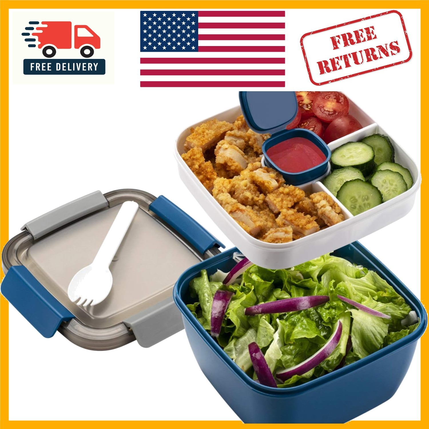 Fashionable 52-Oz Salad Container with Leak-Resistant Design & Sauce Compartment