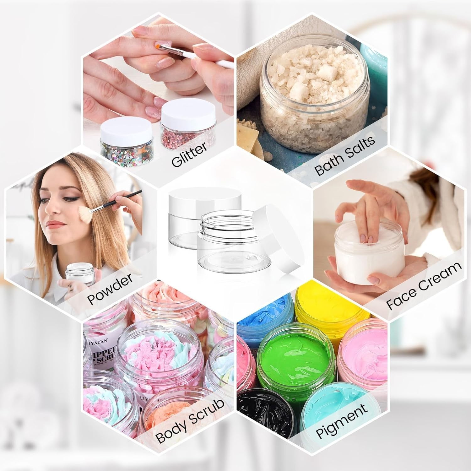 24 Pack 1 Oz Small Plastic Jars with Lids and Labels, round Clear Containers