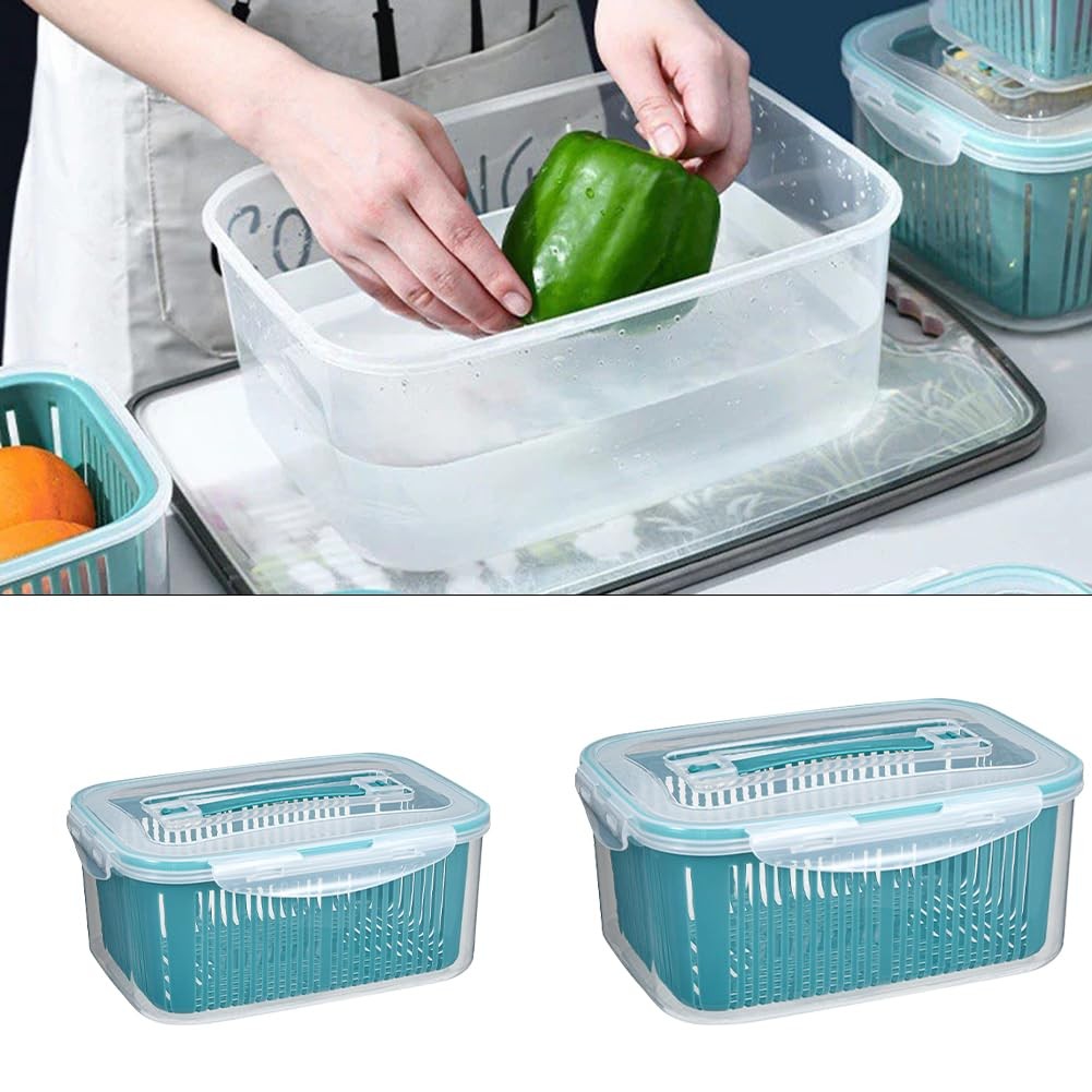2 Pack Fruit Storage Containers for Fridge,Stackable Fresh Food Produce Saver…
