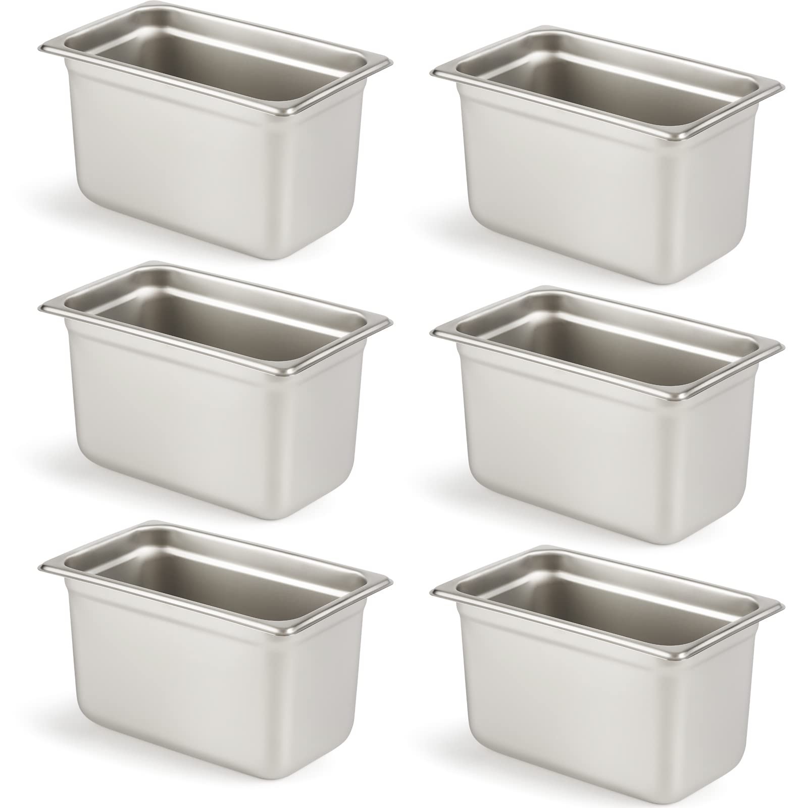 CURTA 6 Pack Anti-Jam Hotel Pans, 1/4 Size 6 Inch Deep, NSF Commercial 18/8 S…