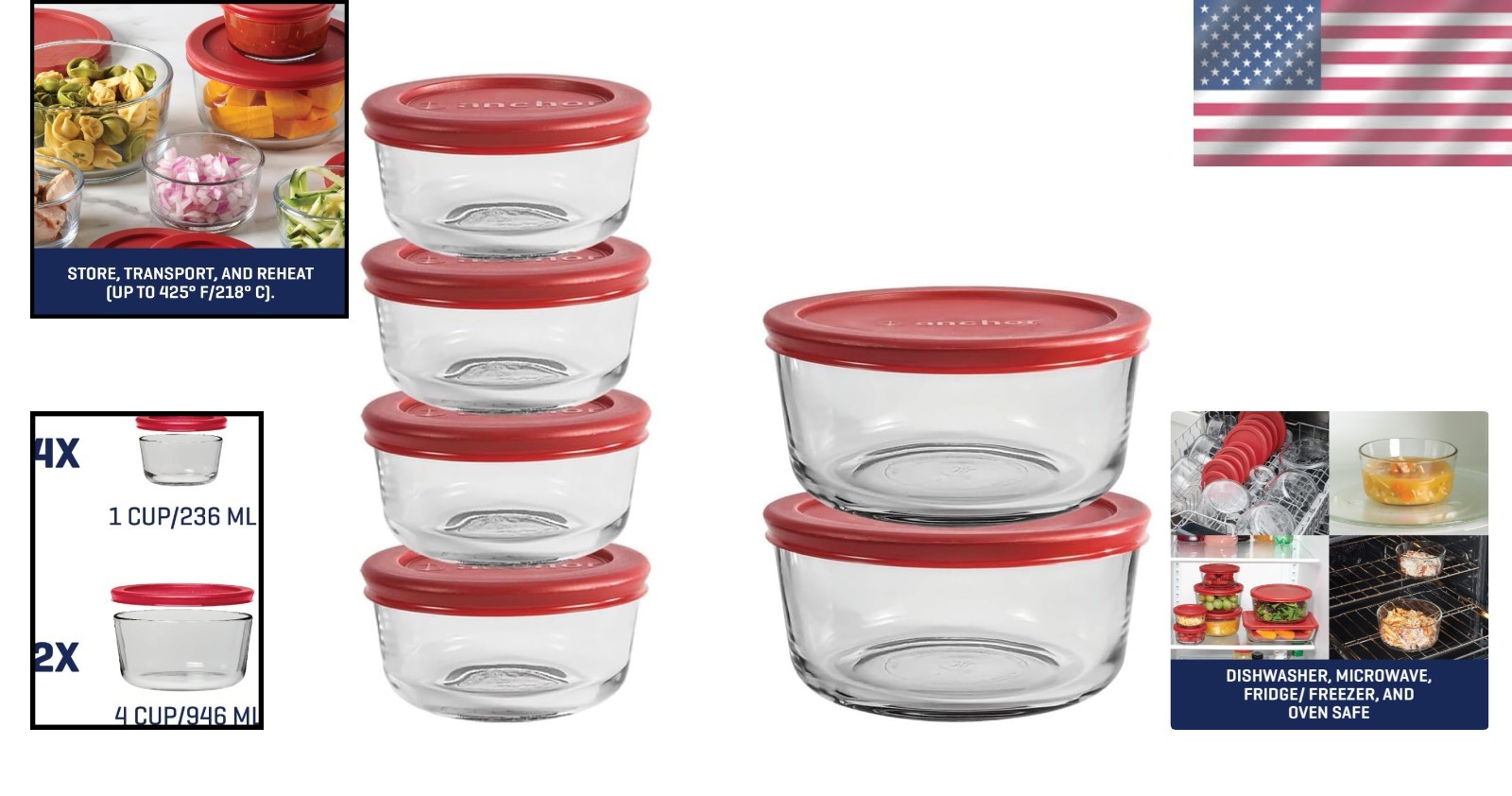 Versatile 12-Piece Glass Storage Set with Red Lids – Oven & Dishwasher Safe