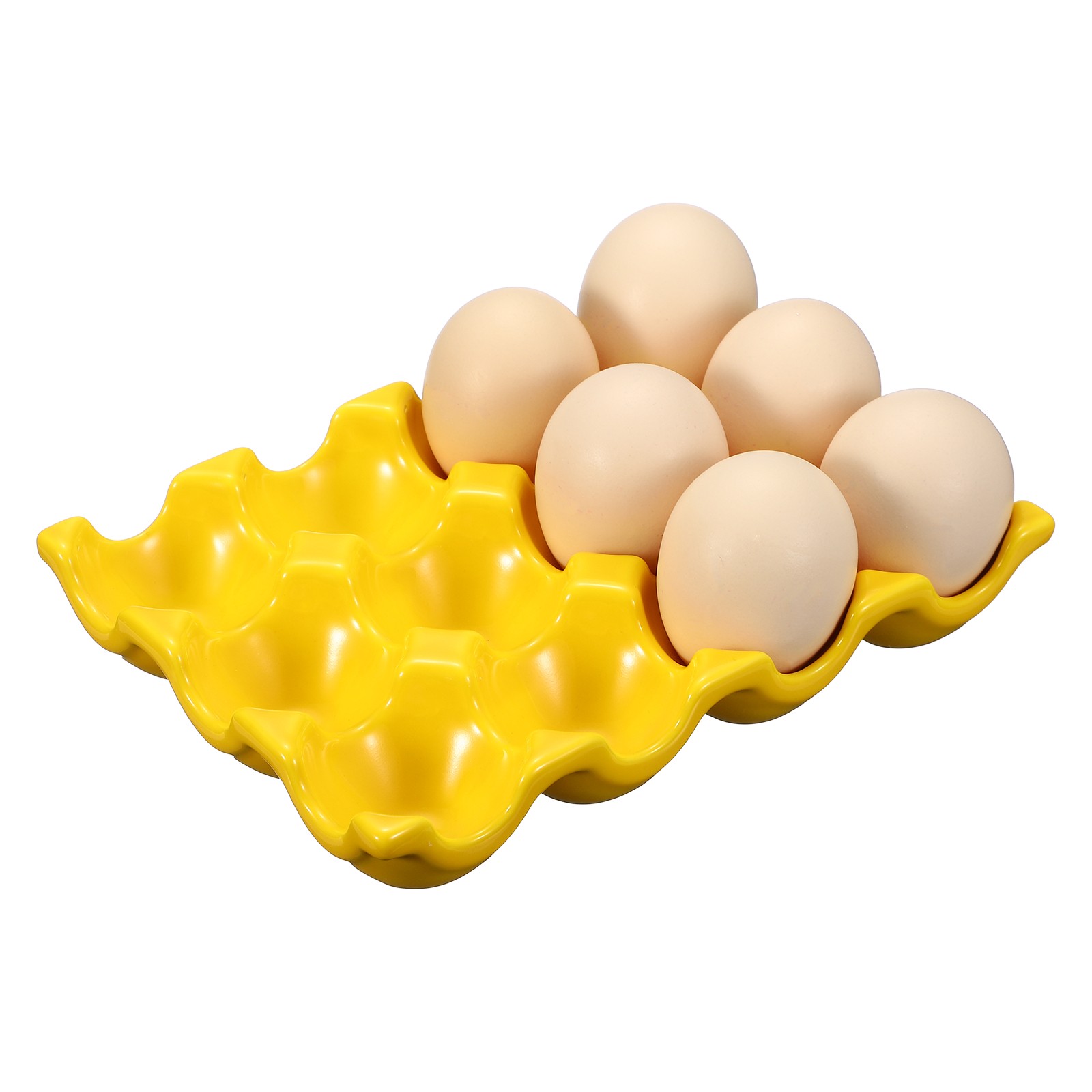 Ceramic 12 Cups Egg Tray Holder for Home Kitchen Storage, Yellow