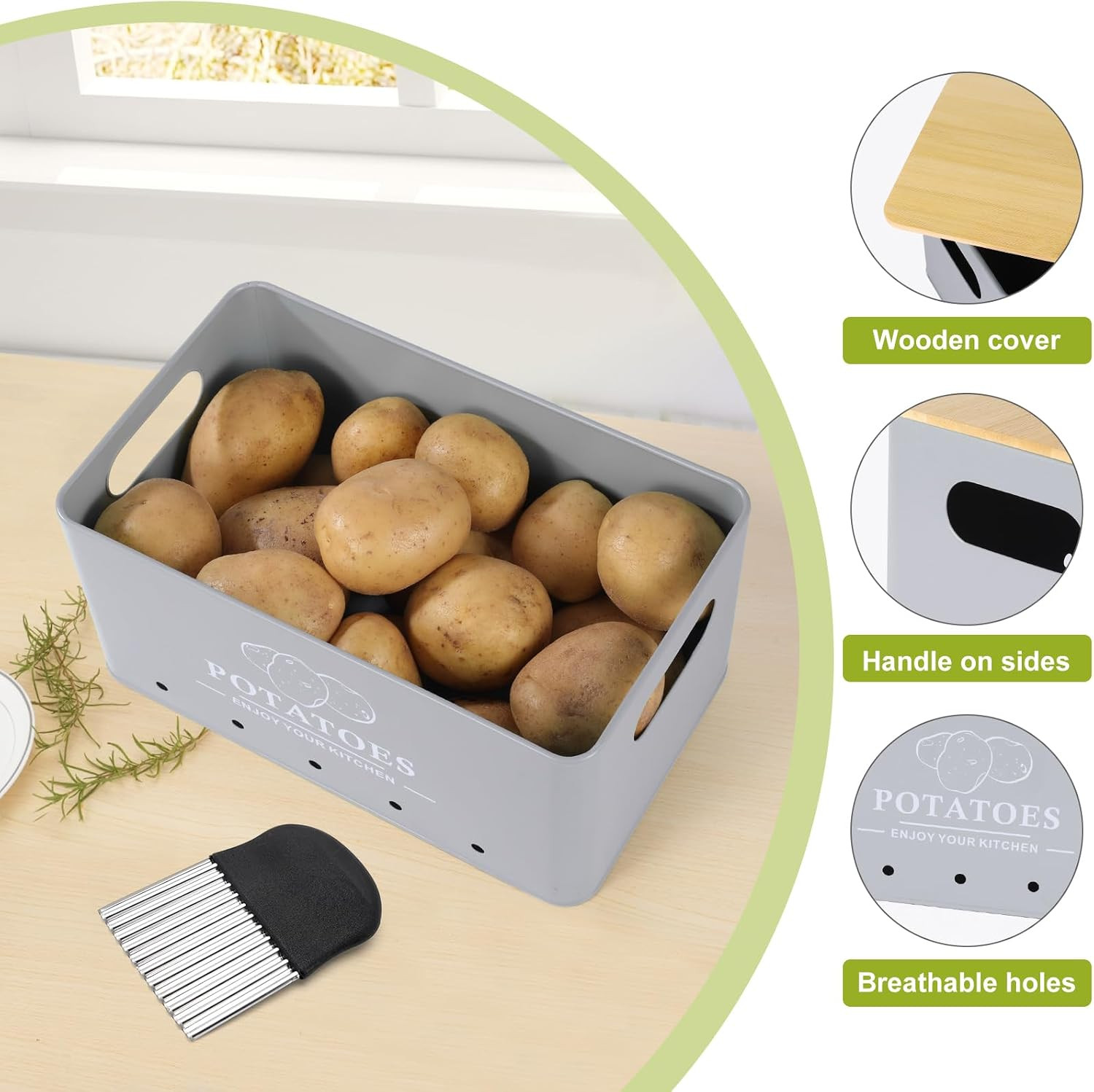 Kitchen Vegetable Storage Set of 3, Metal Onion Garlic Potato Storage Set, Kitch