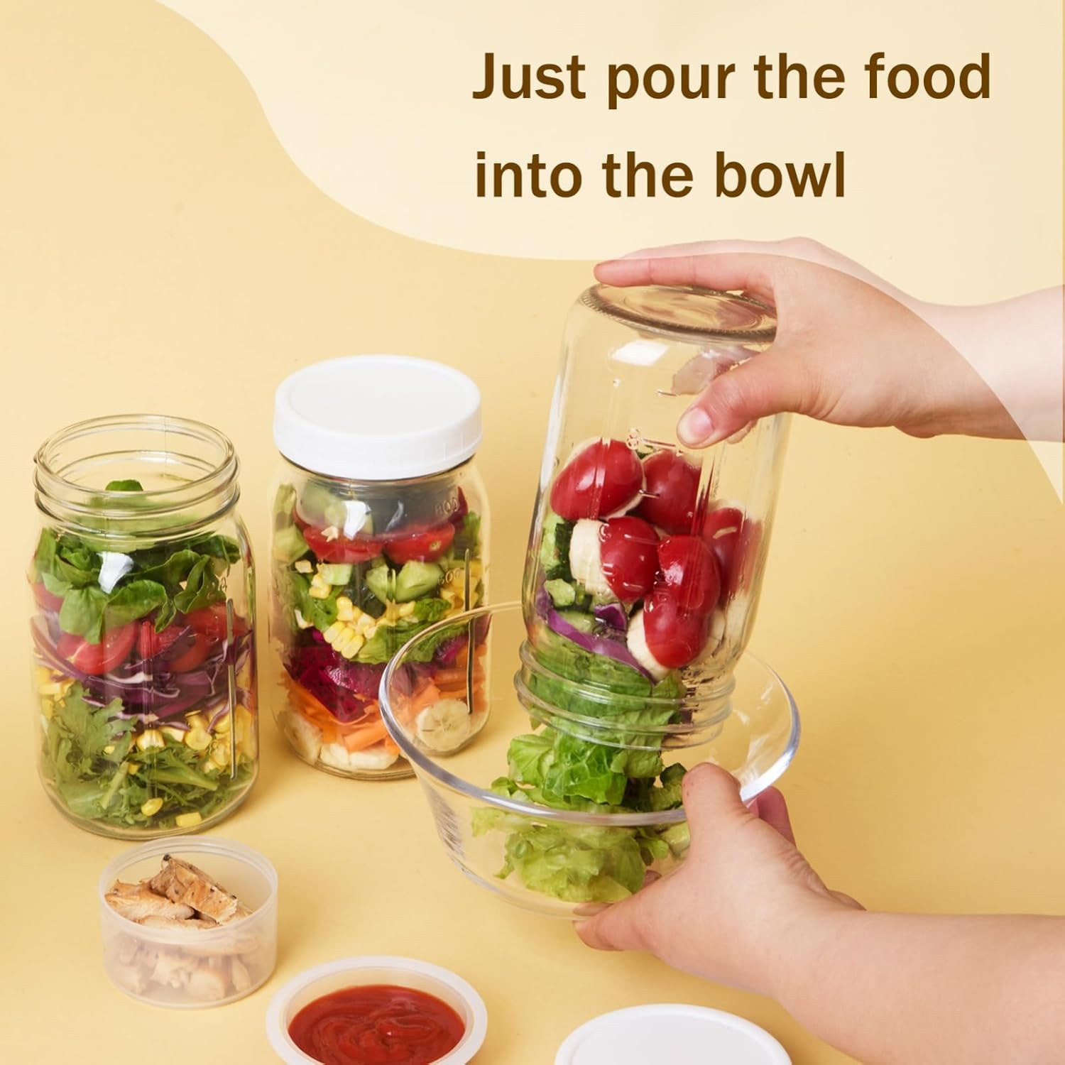4 Pack Glass Salad Jars Lids Meal Prep- 32Oz Leakproof Container Lunch Comes 2
