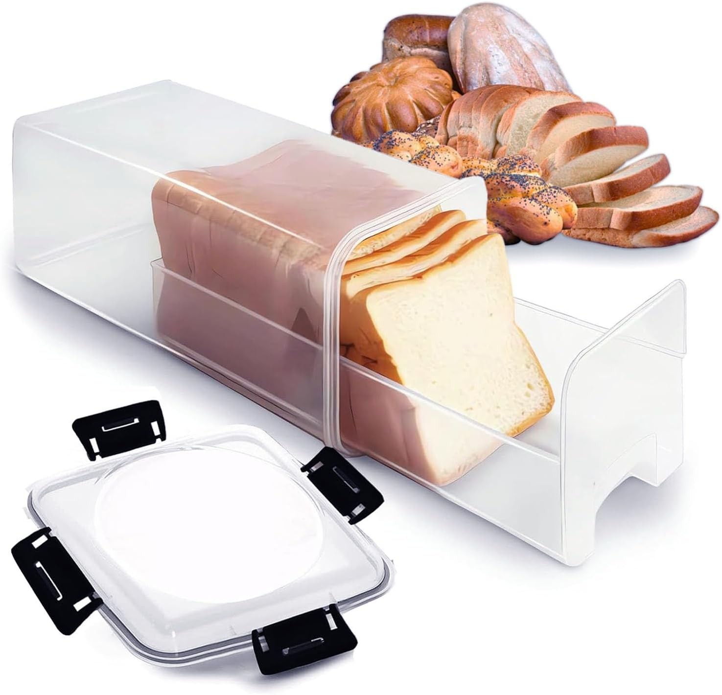 Slide-Out Bread Storage Container with Airtight Lid Clear Plastic Bread Box