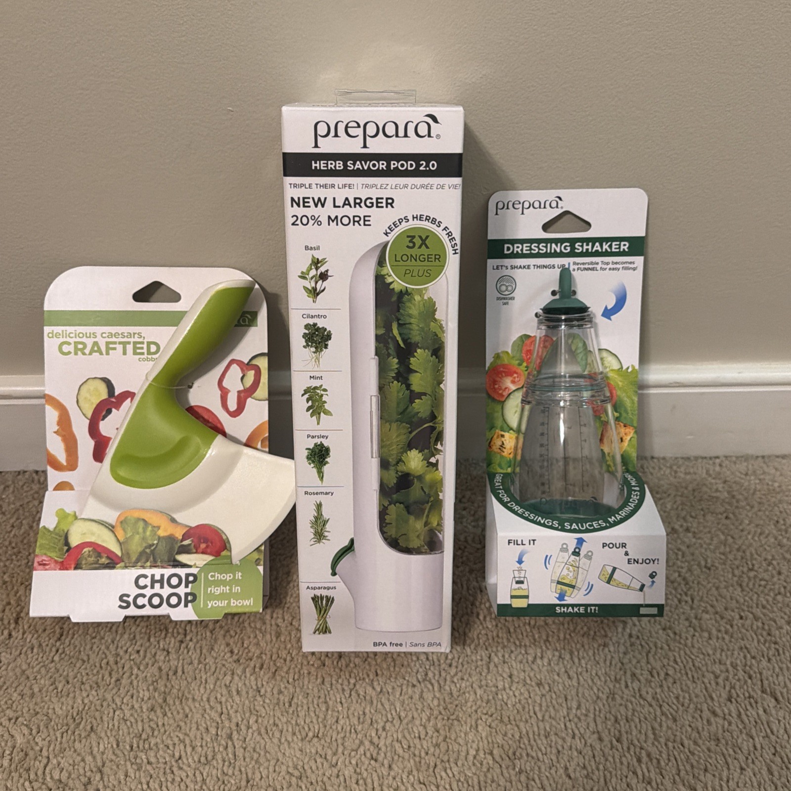 Prepara Chop Scoop Herb Savor POD 2.0 Dressing Shaker All Brand New