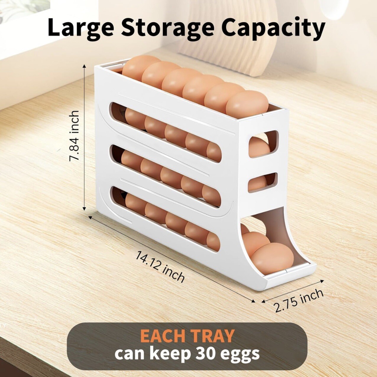 Kitchen Roll down Egg Dispenser & Storage For Refrigerator Organizer Rack Holder