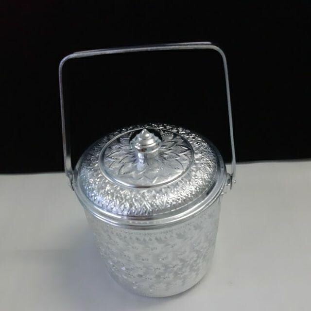 Aluminium Silver Round Pot with Handle Food Container Thai Traditional Design