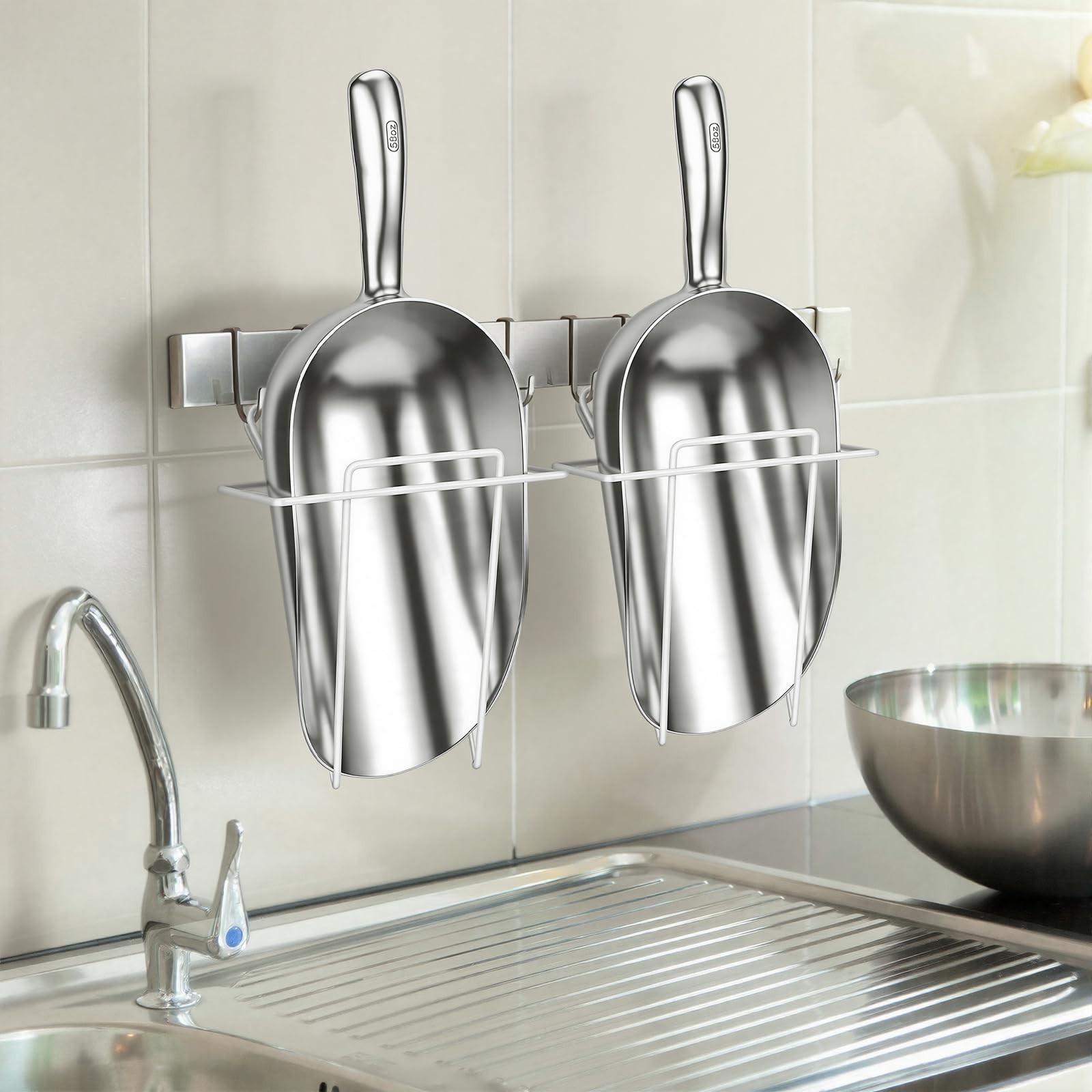 2 Set 58 oz Aluminum Ice Scoop with Holder Large Metal Utility Scoop Professi…