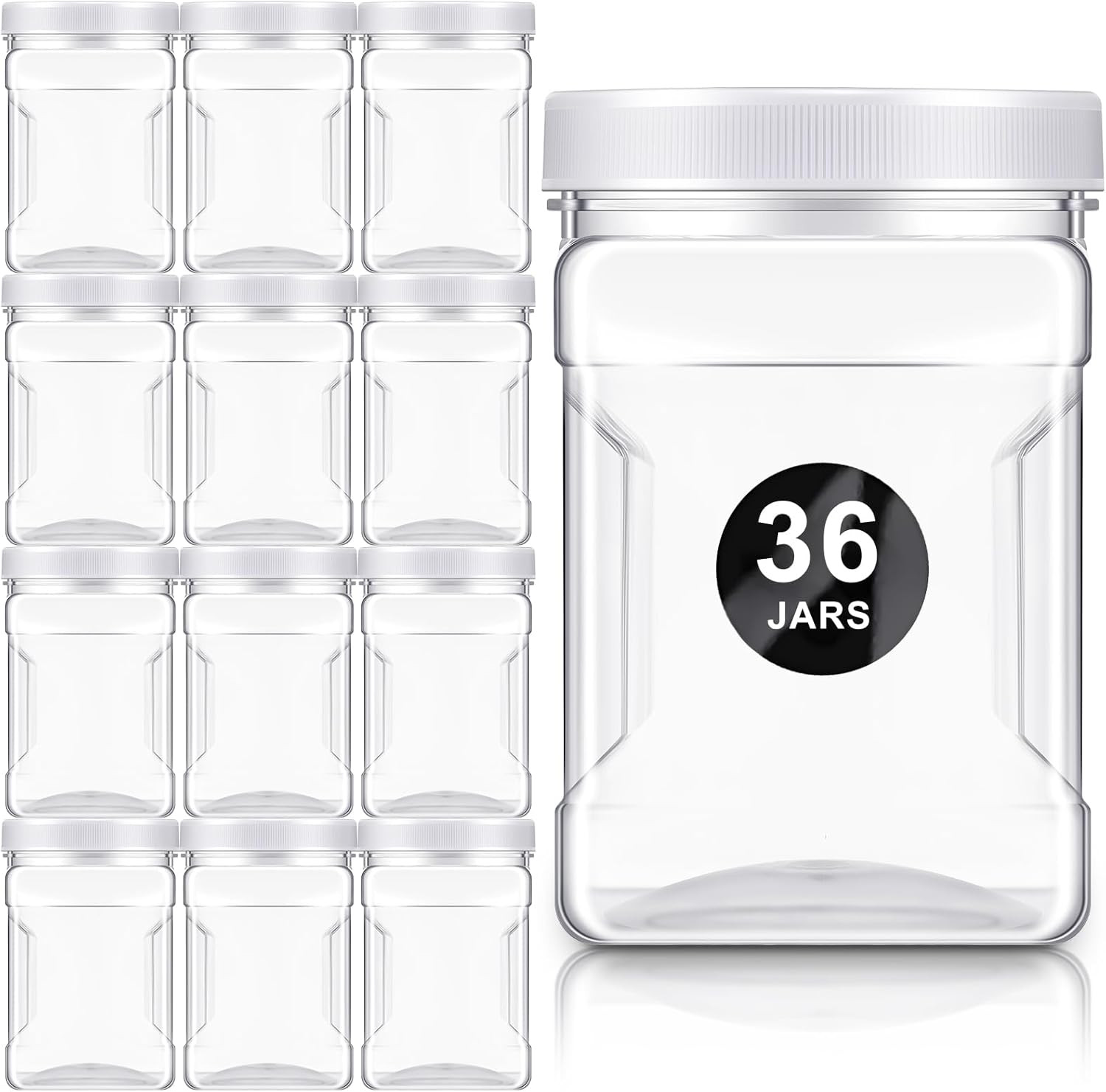 12 Pcs 27 Oz Plastic Storage Jars with Lids, Clear Wide Mouth Square Plastic Mas