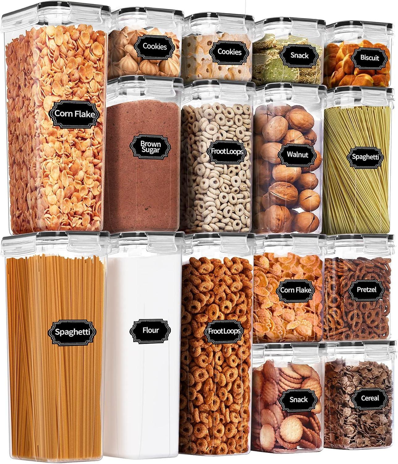 Airtight Food Storage Containers Set, 16 Pcs BPA Free Plastic Dry Food Canisters