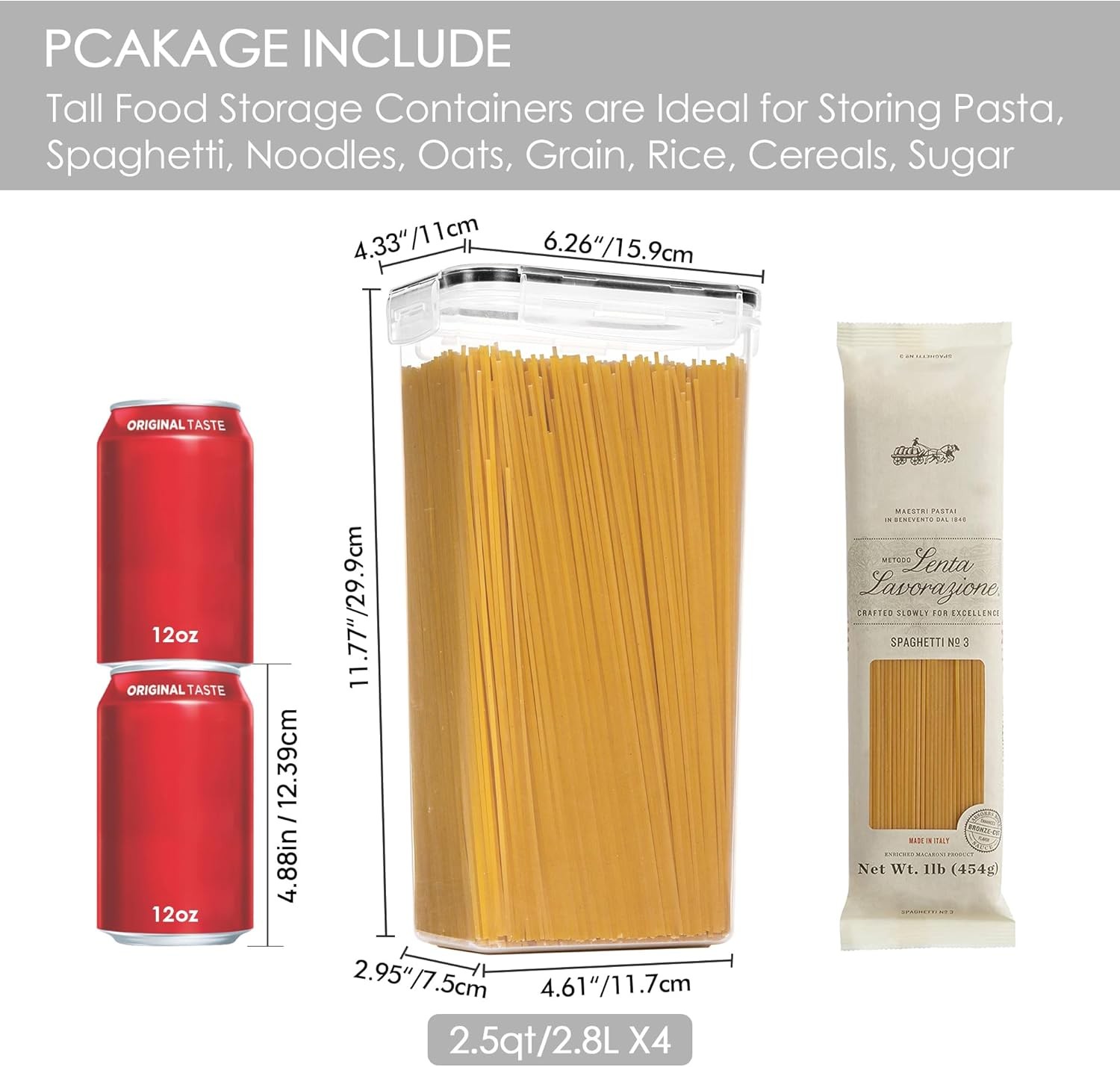 Vtopmart Airtight Food Storage Containers with Lids, 4 PCS 2.8L Pasta Containers