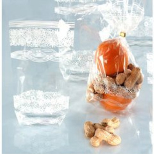 Folia Cellophane Bag with White Lace Print 18 x 30 cm