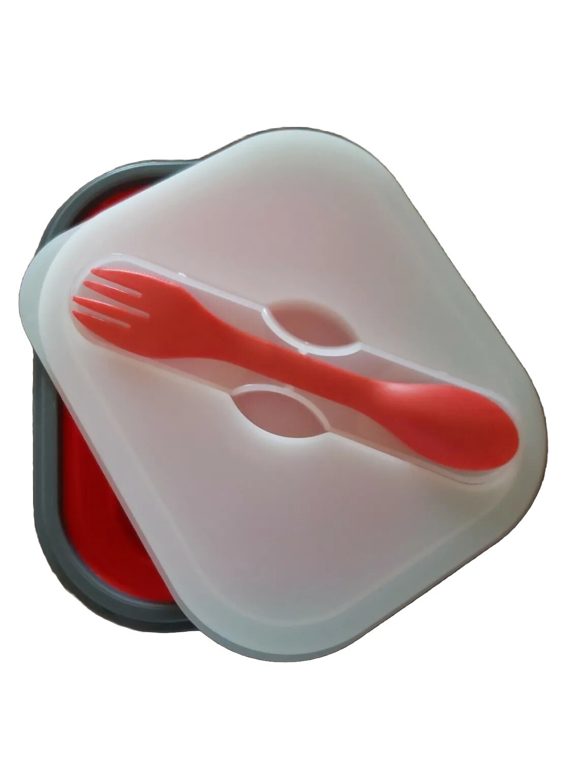 NEW Collapsible Silicone Lunch Tote ☆ Attached Spoon/Fork ☆ 6″ x 5″ ☆ FRESH-2-GO