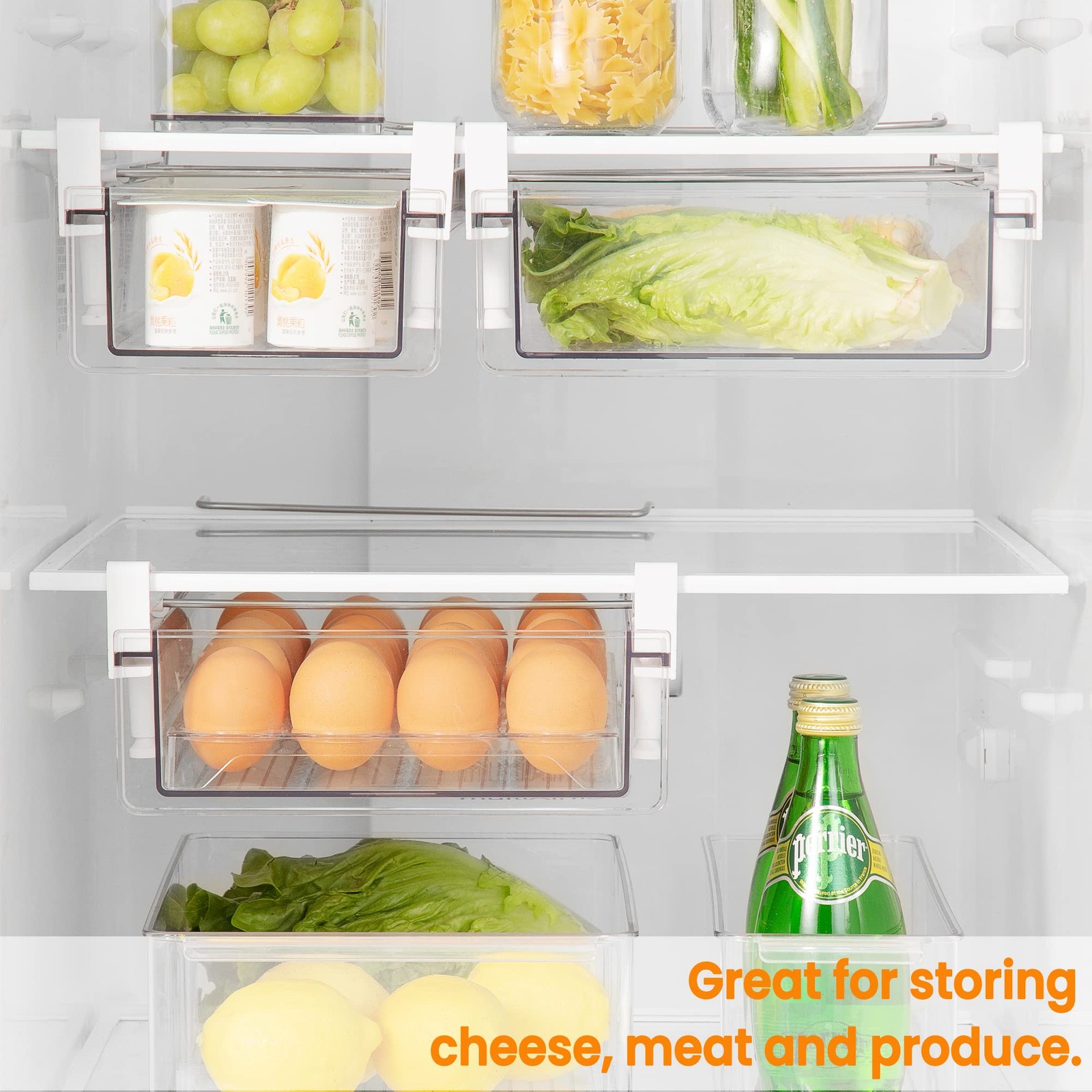 Fridge Organizer Drawer, Clear Plastic Fridge Organizer Bins, Add on Refriger…