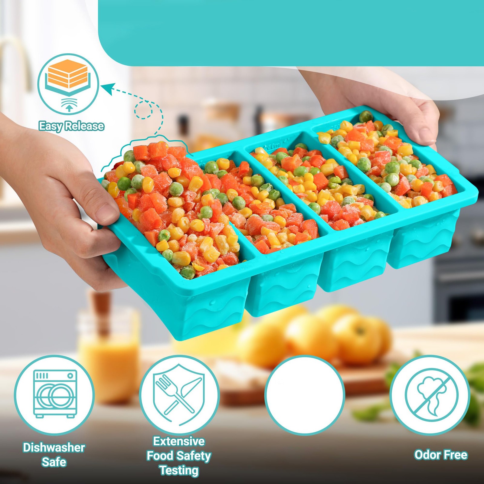 Silicone Soup Freezer Trays, 250ml 125ml Portion Containers, Meal Prep, Blue
