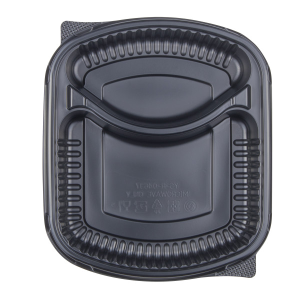 Karat 36oz PP Plastic Microwaveable Black Take Out Box, 2-compartments – 300 pcs