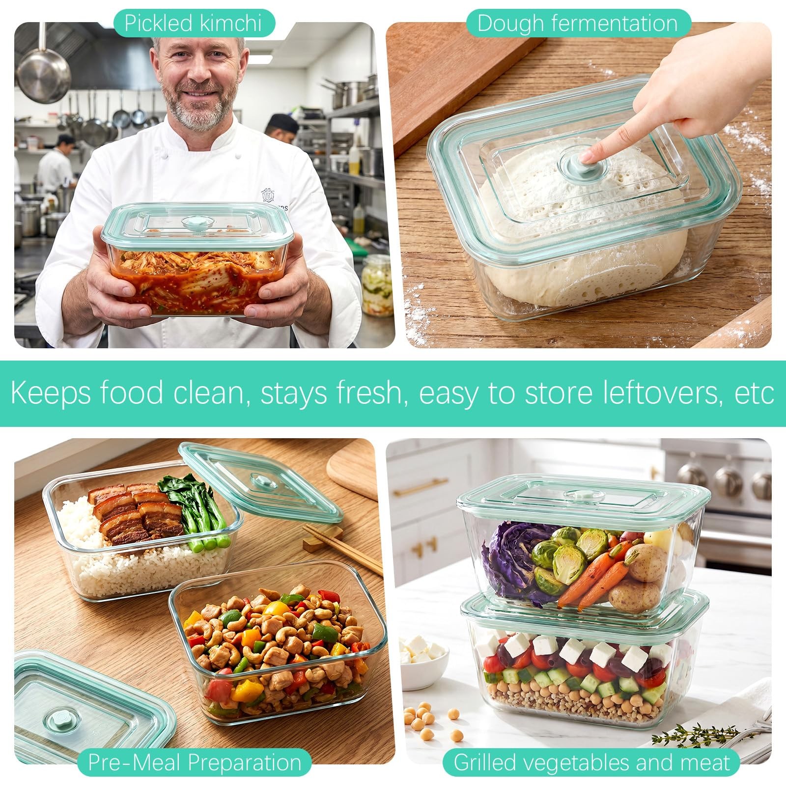 2 Pack 103 Oz/3000ml Extra Large Borosilicate Glass Food Containers with Airt…