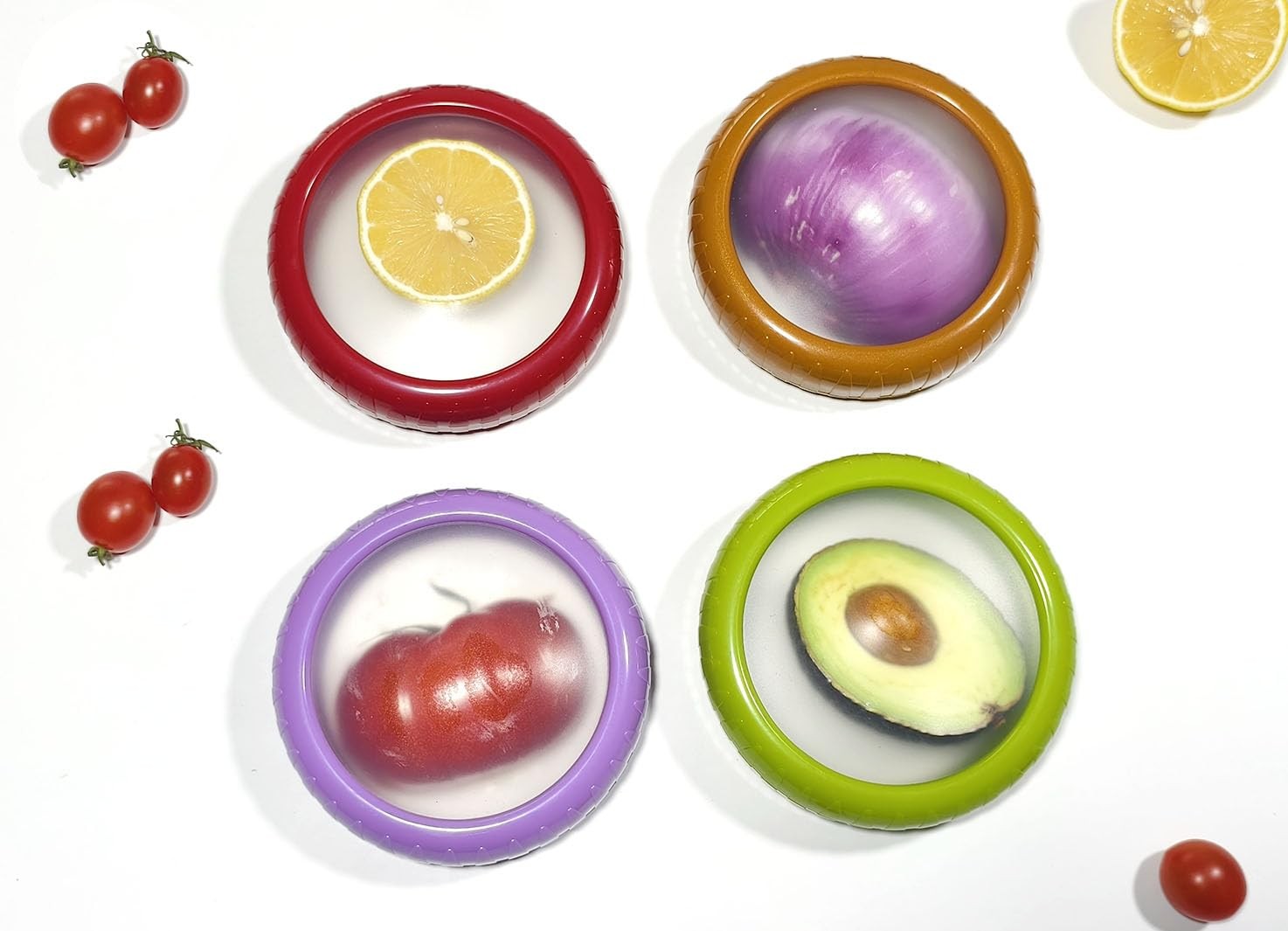 Onion storage and Avocado Saver,Set of 4 Double-Sided Silicone Fruit Keeper C…