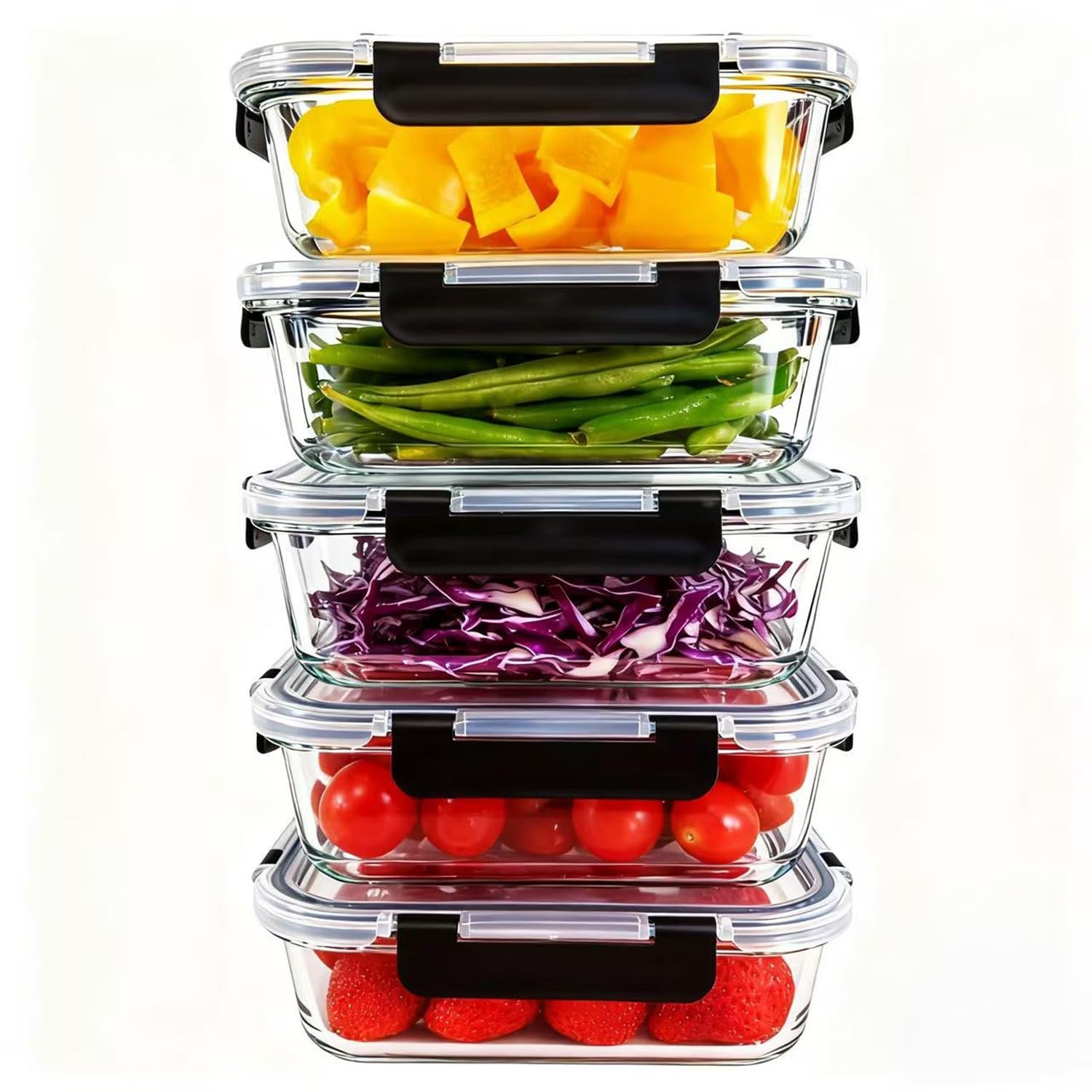 KEKEGO 5Pack 35oz Glass Storage Containers with Lids, Airtight Glass Meal Pre…