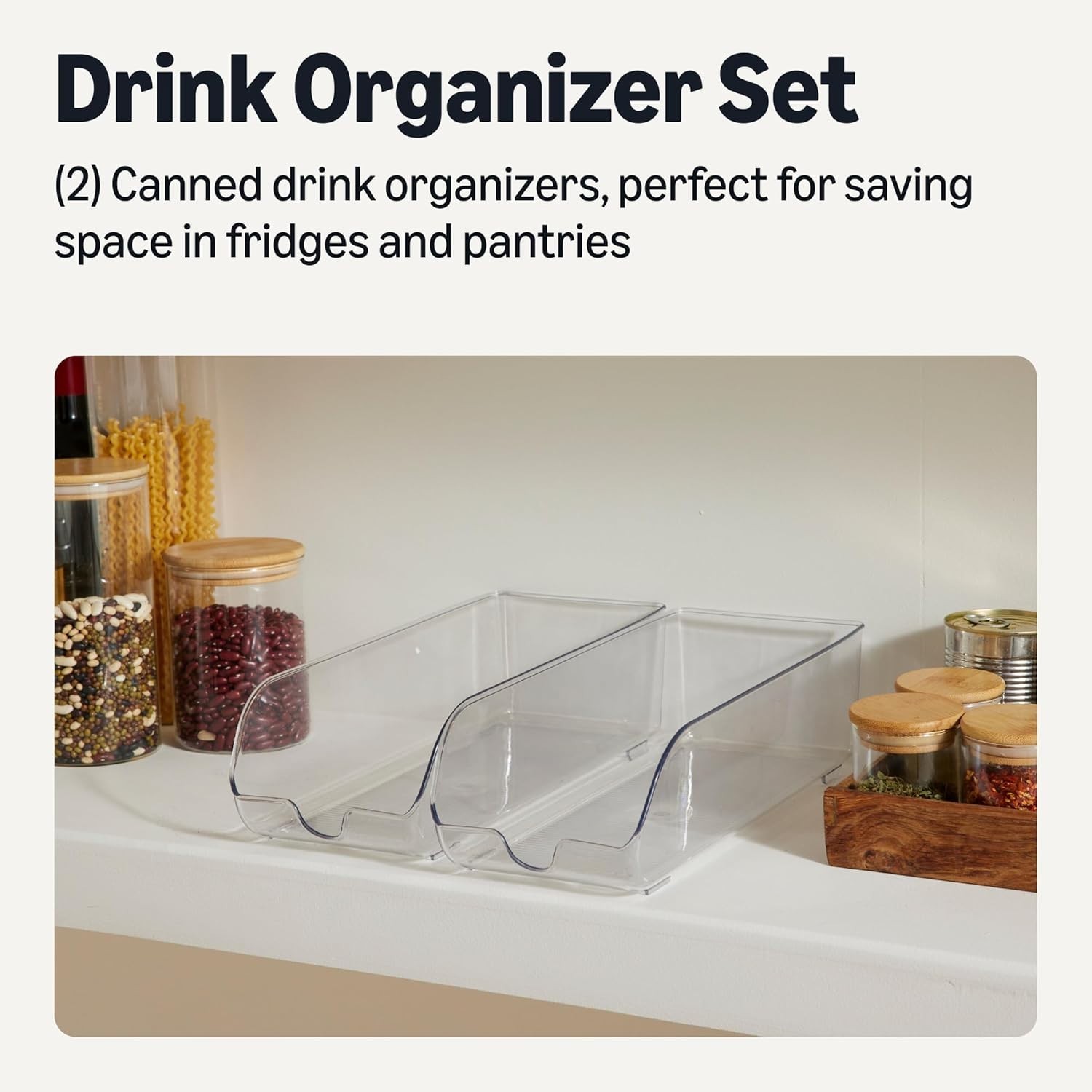 Food and Drink Can Organizer for Fridge or Pantry, 2-Piece Set, Self-Dispensi…