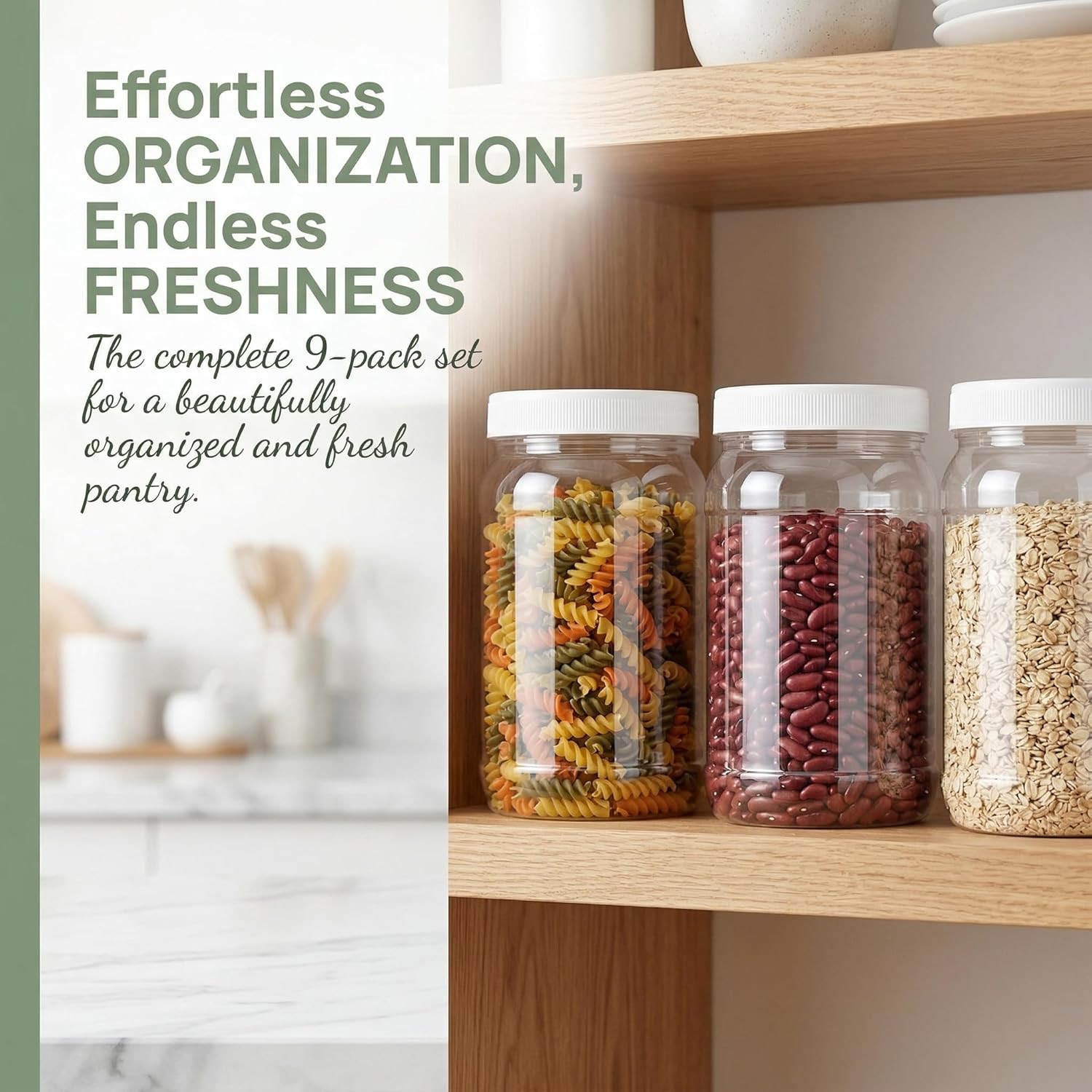 9 Pack 32 Oz Plastic Jars with Lids, Wide Mouth Clear Empty Plastic Storage Cont
