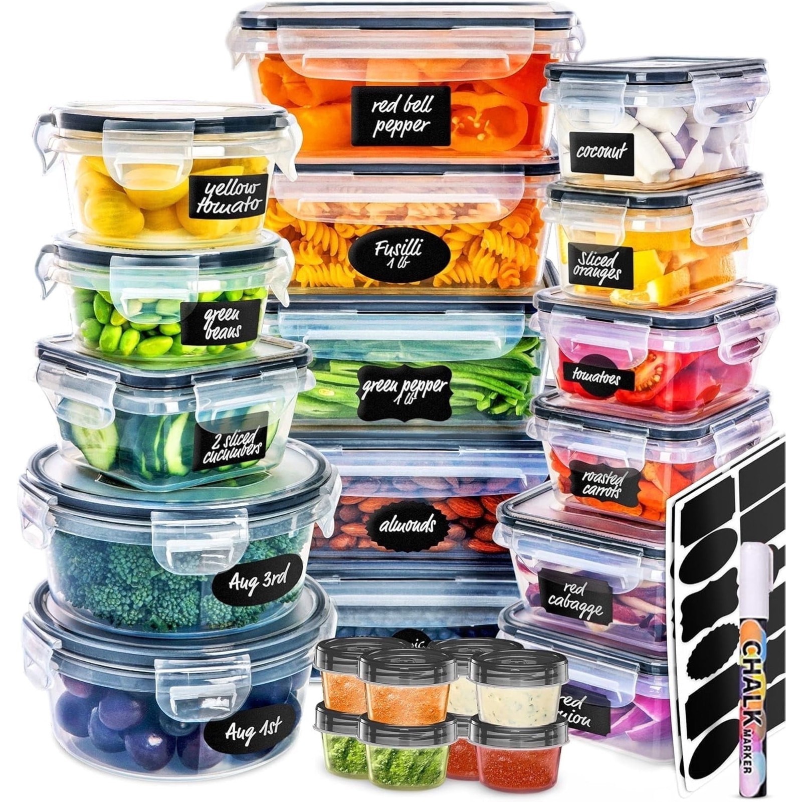 50 Pc Food Storage Containers w Lids Airtight BPA Free Leakproof Labels Pen