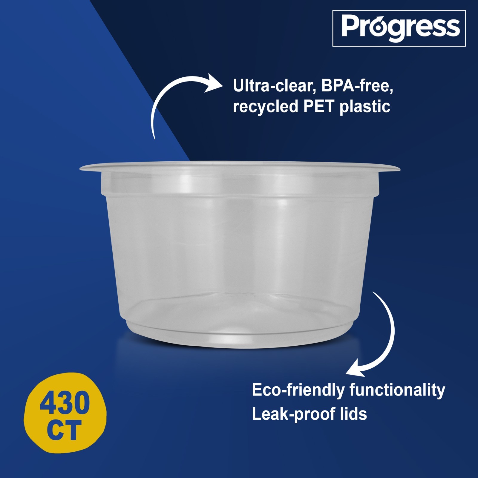 Progress 12oz RPET Round Container Clear, 430 CT