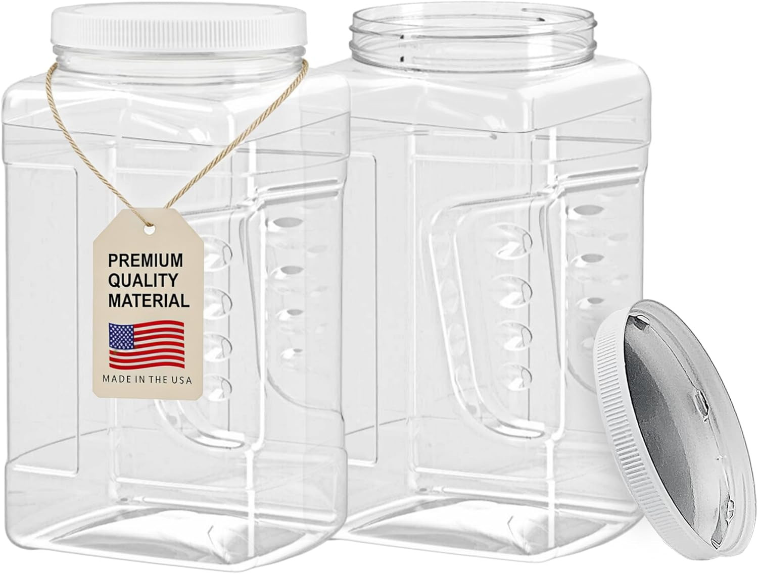 1 Gallon Clear Plastic Storage Containers Grip Jars, Wide Mouth Square Canisters