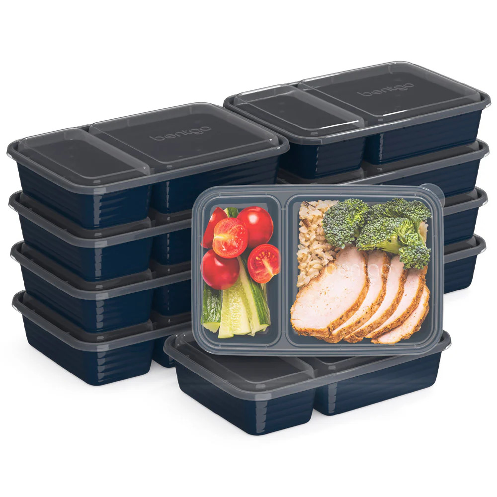 Bentgo® Prep 2-Compartment Containers – 20-Piece Meal Prep Kit – Midnight Blue