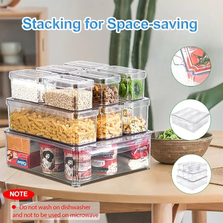 10 Pack Fridge Organizer, Stackable Refrigerator Organizer Bins with Lids